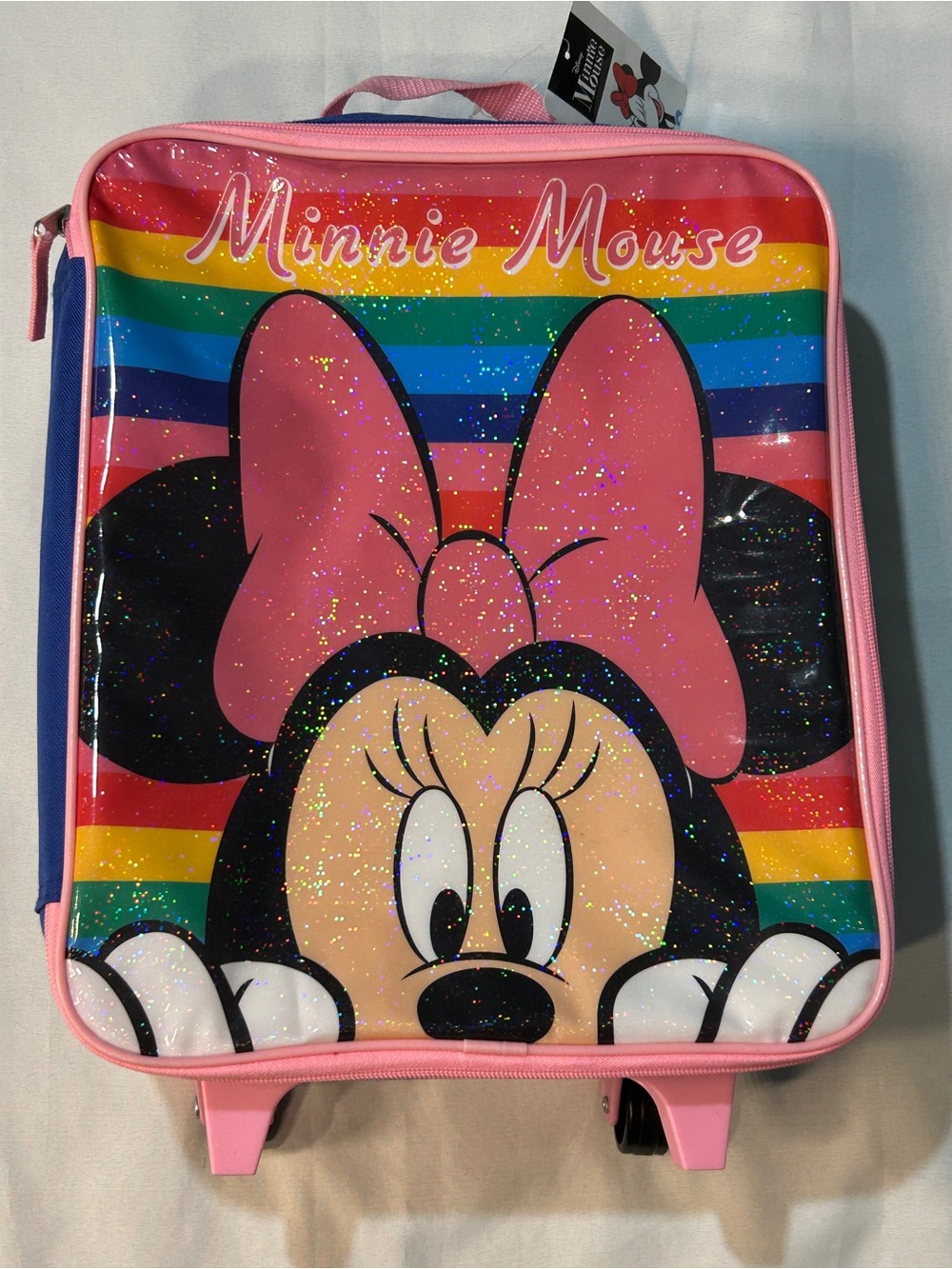 Disney Minnie Mouse Girls 14” Rolling Suitcase Luggage Retracting Handle Rainbow